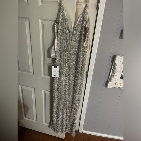 Mac Duggal beaded fringe v neck mermaid dress. Style 5394. Size 14. - Picture 3 of 6